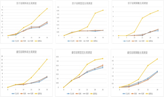 Fig1. Growth survey of egg plants and tomatoes in different renewable cereal by-product containers.