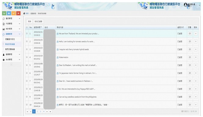 Fig.2. Oversea trader inquired seed and seedling business via Taiwan seed Service platform.
