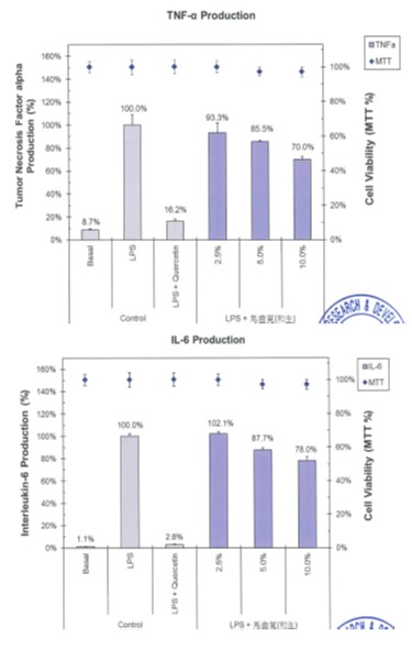 Fig 1. Analysis of anti-inflammatory activity of TNF-α and IL-6 in water extract of Portulaca oleracea.